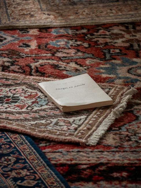 Close-up of a red handheld vacuum cleaner, labeled with 'surface - light einekte cleaning', positioned on a beige, textured carpet in a residential room. The vacuum is in use, with part of a person’